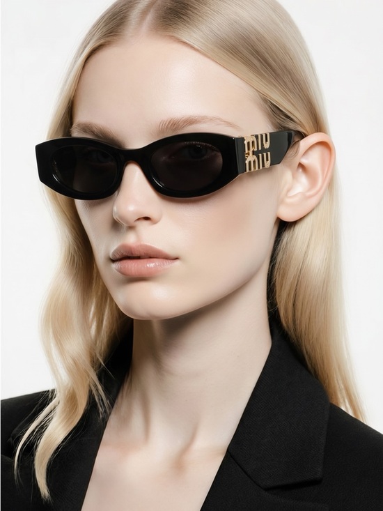 Miu Miu Accessories - Miu Miu Black Oval Cat-Eye Sunglasses with Pink Case
